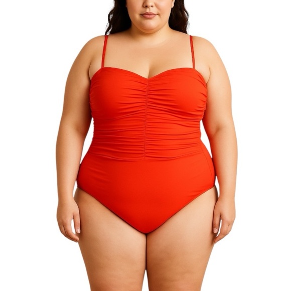 J.Crew Ruched sweetheart one-piece red BF176 size 24 NWT - Picture 1 of 5